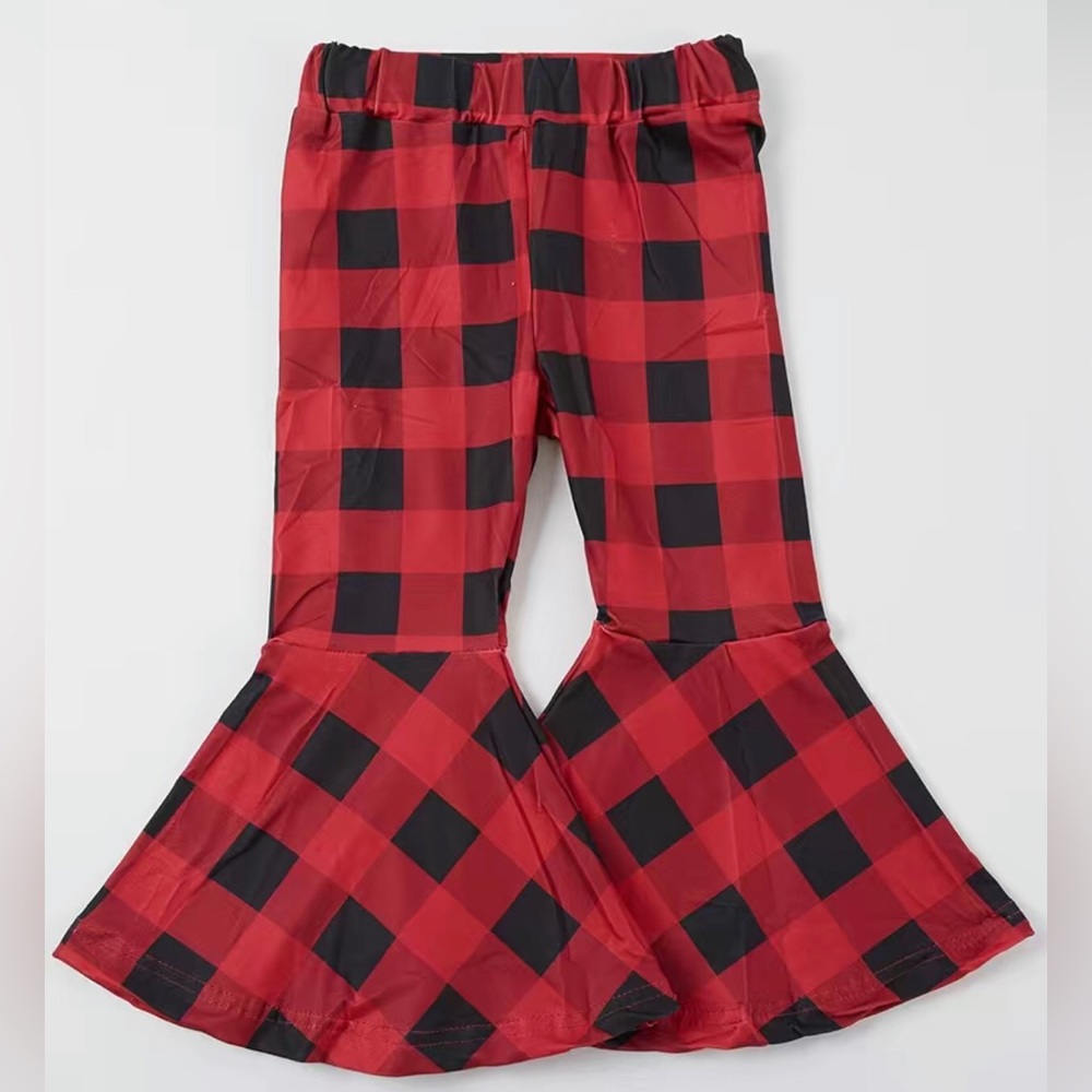 Girls Boutique Country Western R&B Buffalo Plaid Print Bell Bottom Flare Pants